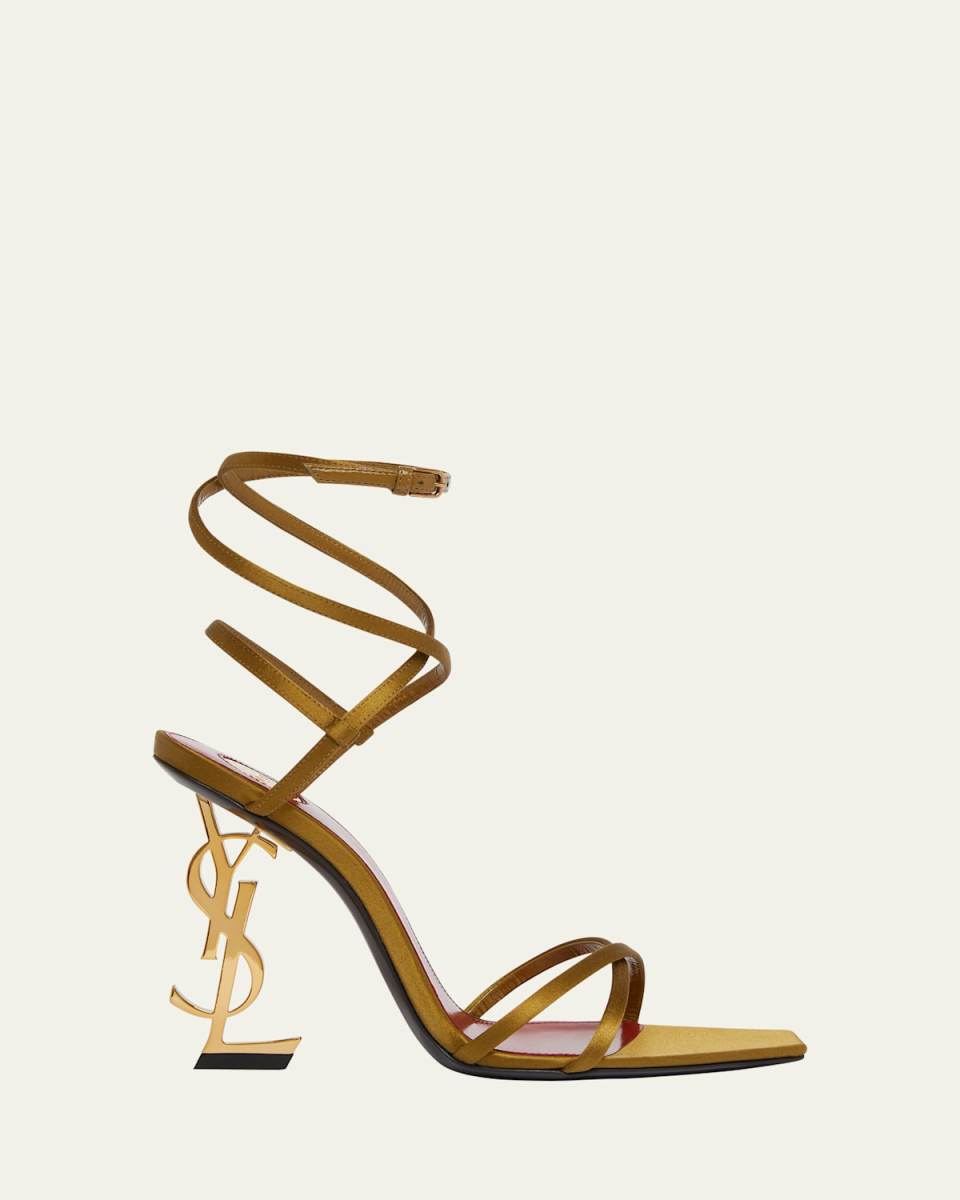 Opyum YSL Logo-Heel Wrap-Ankle Sandals with Golden Hardware
